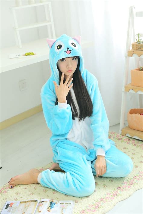 Fleece Anime Fairy Tail Happy Cat Onesie Children Cartoon Party Cosplay