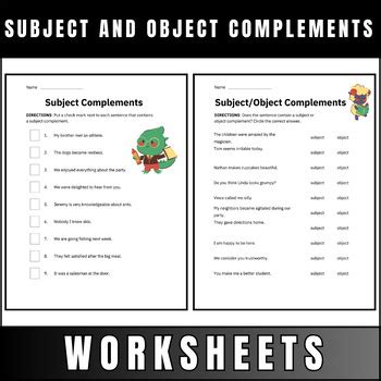 Subject And Object Complements Worksheets For Sentence Structure And