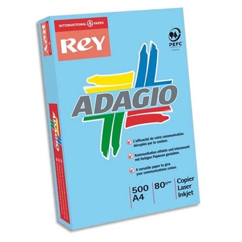 REY REY Ramette 500 Feuilles Papier Couleur Vive ADAGIO Bleu Vif A4