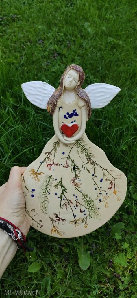 handmade dla dziecka ceramiczny anioł z sercem ღ art Madam pl