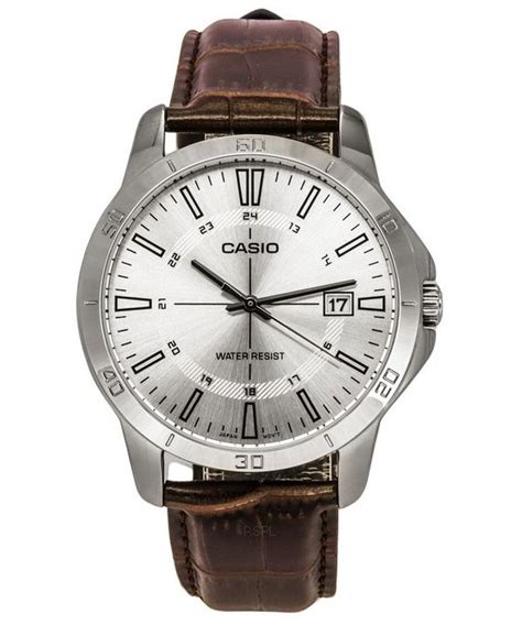 Casio Standard Analog Brown Leather Strap Silver Dial Quartz Mtp V L