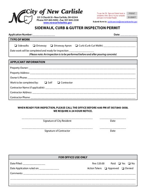 Fillable Online Sidewalk Curb Gutter Inspection Permit Fax Email