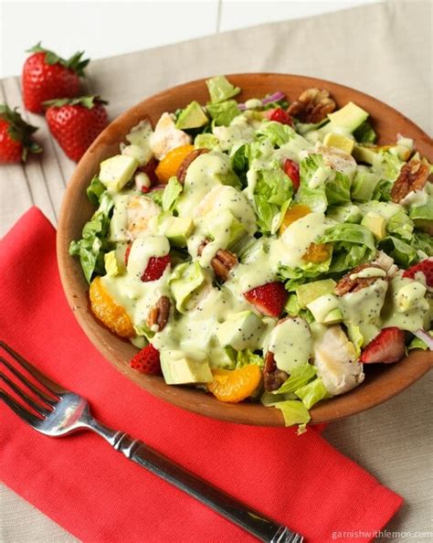 Chicken Strawberry Salad With Avocado Poppy Seed Dressing Garnish