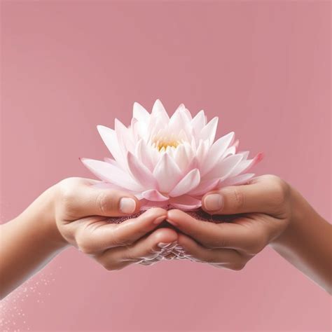 Premium Ai Image Two Hands Holding A Lotus Flower With The Words Flower On The Bottom