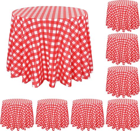 Ymhpride Packs Red Gingham Plastic Tablecloth Round Checkered