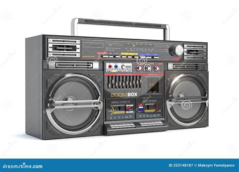 Retro Ghetto Blaster Boombox Radio And Audio Tape Recorder On Black Background Royalty Free