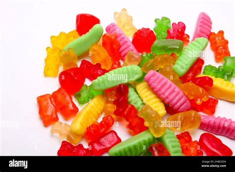 Chewable Candies On A White Background Sweets And Jelly Fruits And