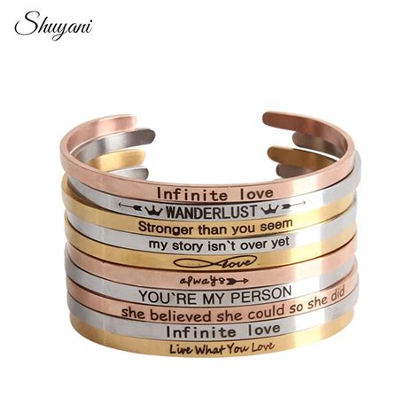 Stainless Steel Customize Positive Inspirational Bracelet Quote Cuff