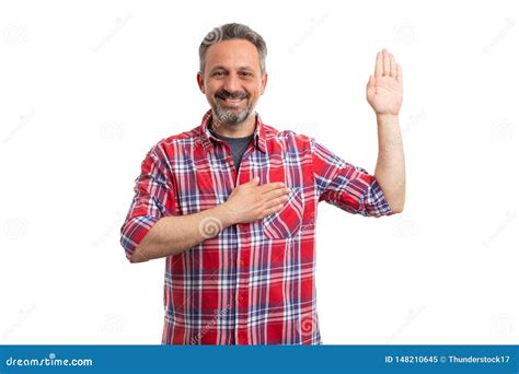 Man Making Oath Gesture Stock Image Image Of Plaid 148210645