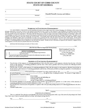 Summons Answer Of Continuing Garnishment State Court Clerk Fill And