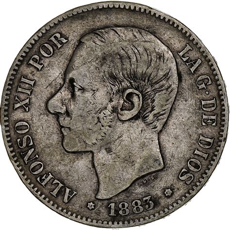 Spain Alfonso XII 5 Pesetas 1883 Madrid Silver KM 688