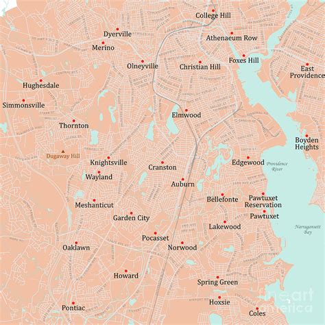 RI Providence Cranston Vector Road Map Digital Art by Frank Ramspott ...