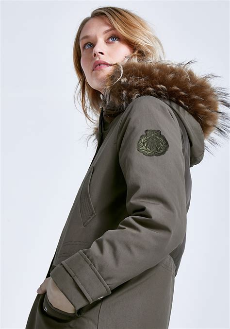 Parka Mi Longue Kaki Ikks Badge épaule Parka Femme Ikks