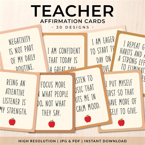 Teacher Affirmation Printable Cards Set Of 30 Teacher Gift Positive