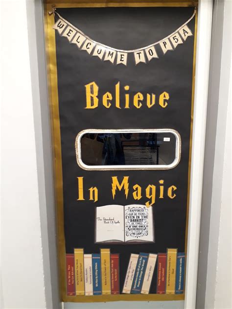 A Door With Some Books On It That Says Believe In Magic