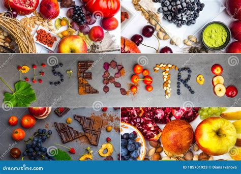 Collage De Alimentos Ricos En Antioxidantes Resveratrol Imagen De