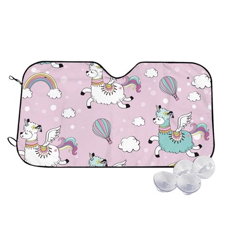 Haiem Llama Unicorn And Rainbow Car Windshield Sun Shade Blocks UV