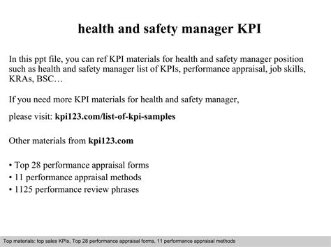 Health And Safety Manager Kpi Ppt