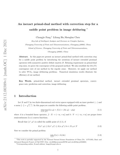 PDF An Inexact Primal Dual Method With Correction Step For A Saddle