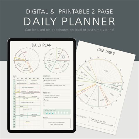 Pie Chart Style 24 Hr Two Page Daily Planner Digital And Printable