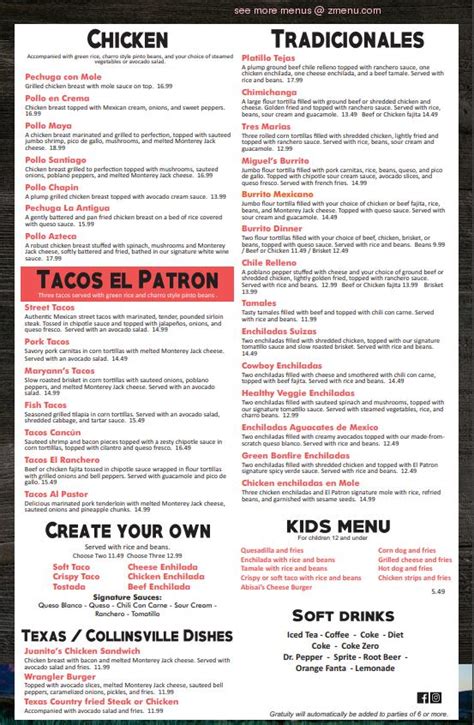 Menu At El Patron Mexican Grill Cantina Restaurant Collinsville