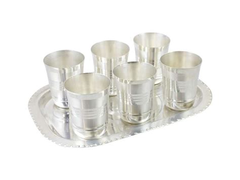 Goldtideas Silver Plated Pari Glass Set With Tray Glass Set For Kitchen Silver Glass Set