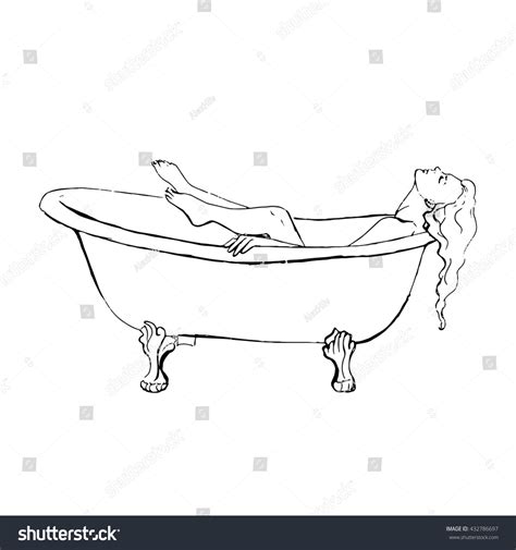 Woman Relaxing Bath Eyes Closed Hand Stock Vector Royalty Free