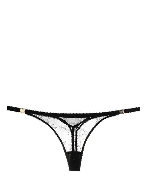 Agent Provocateur Gold Tone Sheer Lace Thong In Black Lyst