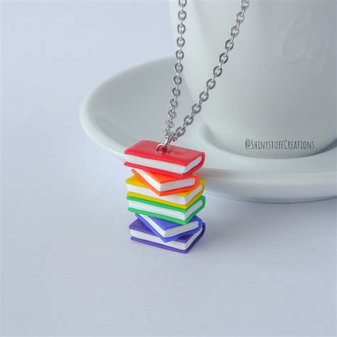 Subtle Gay Pride Rainbow Flag Necklace Stacked Books LGBTQ Gay