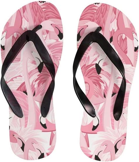 Freeamg Flip Flops Slippers Tropical Floral Flamingo Bird Pink For