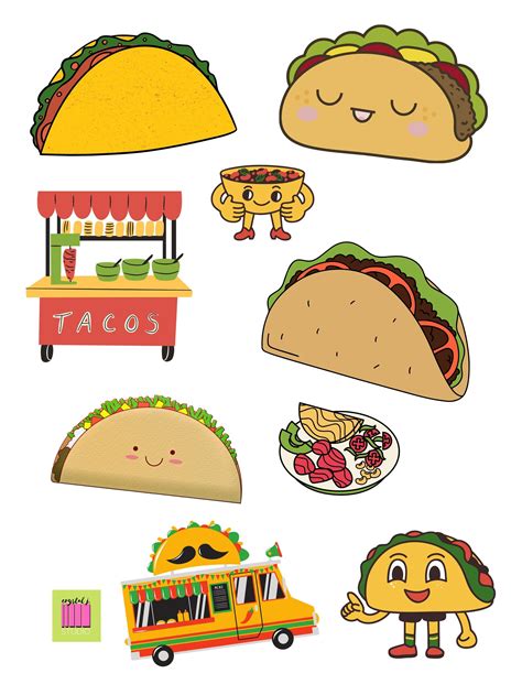 Taco printable stickers digital download for taco lover taco svg diy ...