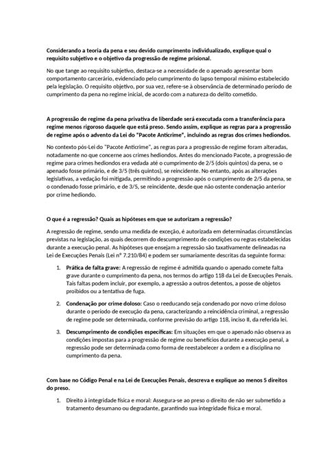 Teoria da pena progressão e regressão de regime prisional Trabalhos