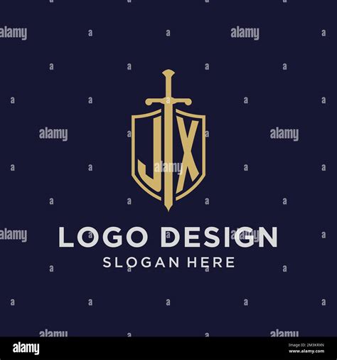 JX Logo Initial Monogram With Shield And Sword Design Ideas Stock