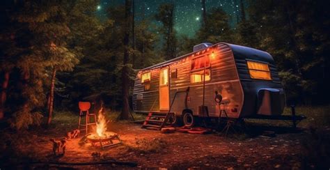 Premium Ai Image There Is A Camper Trailer Parked In The Woods With A