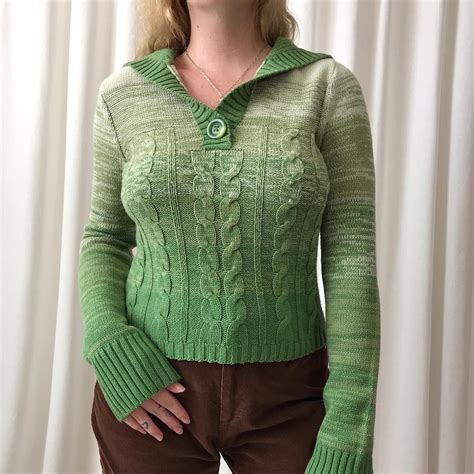 Green Multi Colored Knit Sweater Top The Cutest Depop