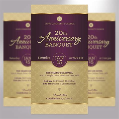 Purple Church Anniversary Banquet Ticket Template Set Word And