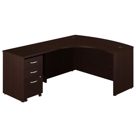 Bbf Series C L Shaped Engineered Wood Bowfront Desk Set In Mocha Cherry