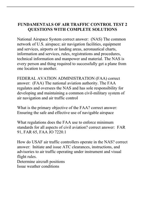 FUNDAMENTALS OF AIR TRAFFIC CONTROL TEST 2 QUESTIONS WITH COMPLETE