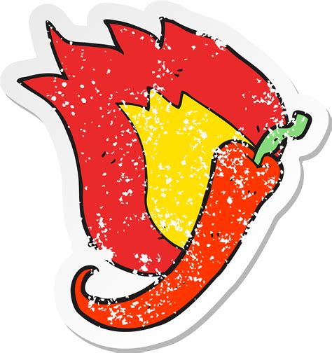 Retro Distressed Sticker Of A Cartoon Flaming Hot Chilli Pepper 45187442 PNG