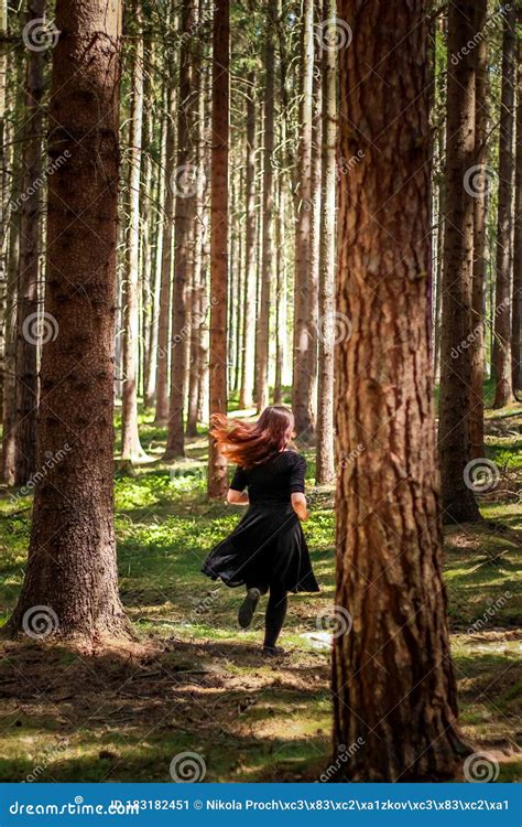 Girl Running In The Woods Stock Image Image Of Forest 183182451