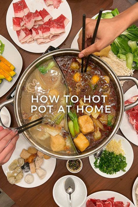 Two People Eating Hot Pot With Flavor Broths Thinly Sliced Beef Various Vegetables Fish