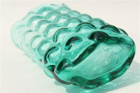 Mid Century Mod Vintage Bubble Hand Blown Blenko Art Glass Vase In Aqua Green