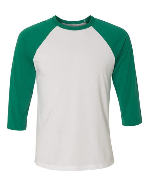 Bella Canvas 3 4 Sleeve Baseball T Shirt 3200 White Kelly Green Xl