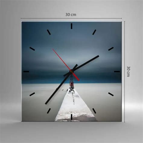 HORLOGE MURALE EN Verre 30x30cm Silencieuse Tour Plage Ciel Wall Clock