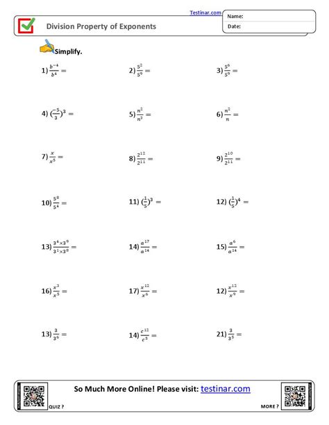 Division With Exponents Worksheet