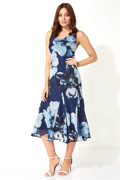 Floral Bias Cut Midi Dress In Navy Roman Originals UK