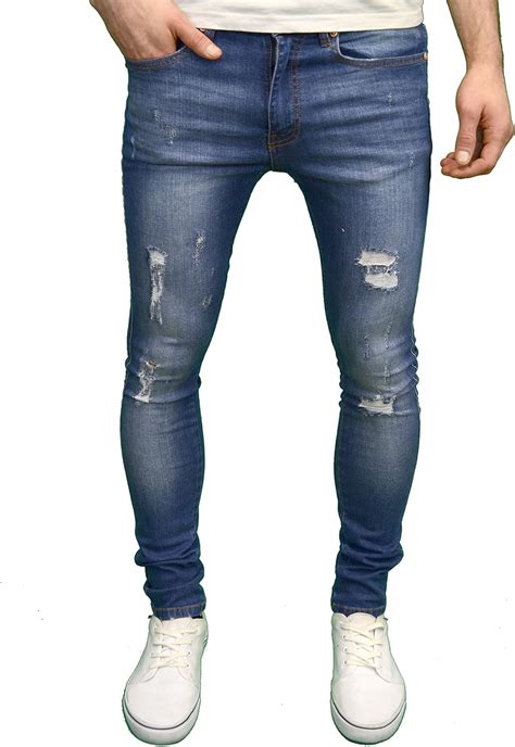 Stone Edge Mens Designer Stretch Super Skinny Fit Ripped Jeans At