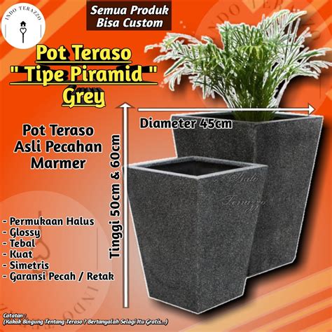 Jual Indo Terazzo Pot Tanaman Keramik Marmer Teraso Tipe Piramid Grey