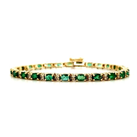 14k Yellow Gold Emerald And Diamond Bracelet Length 7 Inches Quality