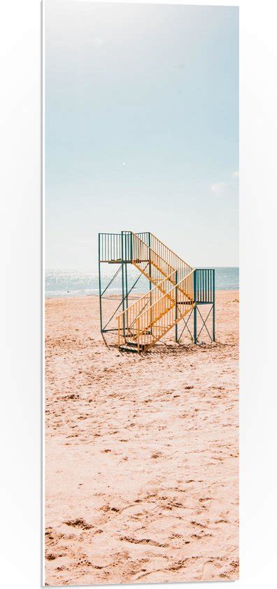 Wallclassics Pvc Schuimplaat Blauw Met Gele Trap Op Het Strand 30x90 Cm Foto Op Bol